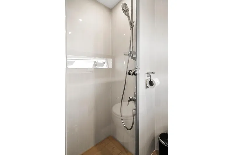 Slide: The Image of Modern bathroom in 2021 Fairline Squadron 68 yacht with shower and toilet. - 37