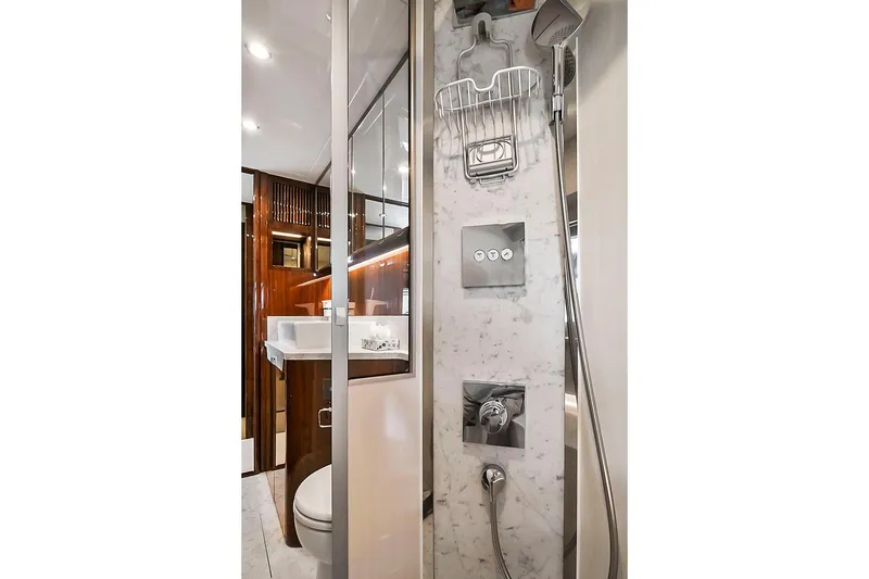 Slide: The Image of Luxurious bathroom in 2021 Fairline Squadron 68 yacht with marble shower and modern fixtures. - 39