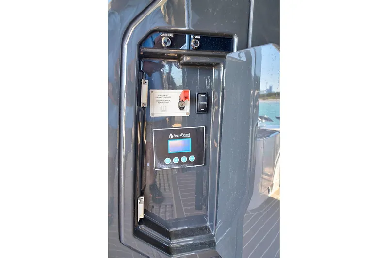 Slide: The Image of Control panel on 2021 Fairline Squadron 68 yacht, featuring AquaPrime system. - 43
