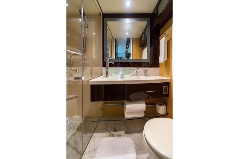 Slide: The Image of Luxurious bathroom in 2009 Lazzara LSX 75 yacht with modern fixtures and elegant design. - 52