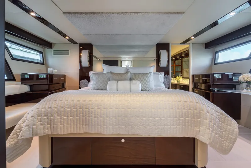 Slide: The Image of Luxurious bedroom interior of 2009 Lazzara LSX 75 yacht with elegant bedding and modern design. - 54
