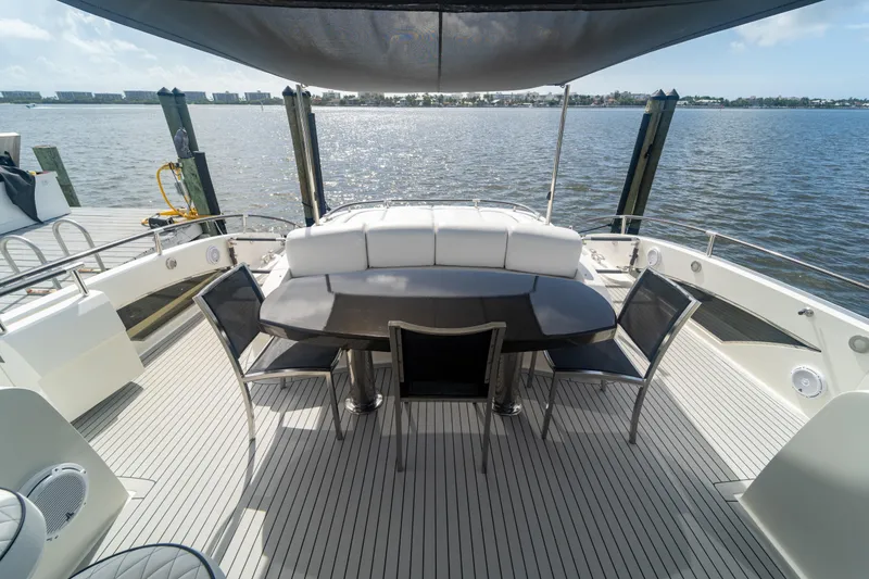 Slide: The Image of Luxurious 2009 Lazzara LSX 75 yacht deck with elegant seating and scenic water view. - 7