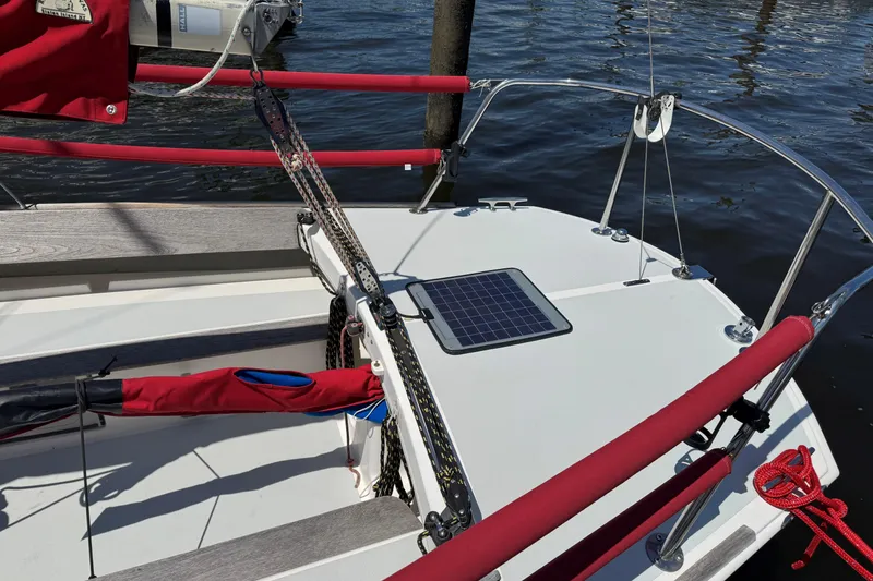 Slide: The Image of Alerion Express 28 sailboat, 2006 model, featuring a solar panel on the deck. - 1