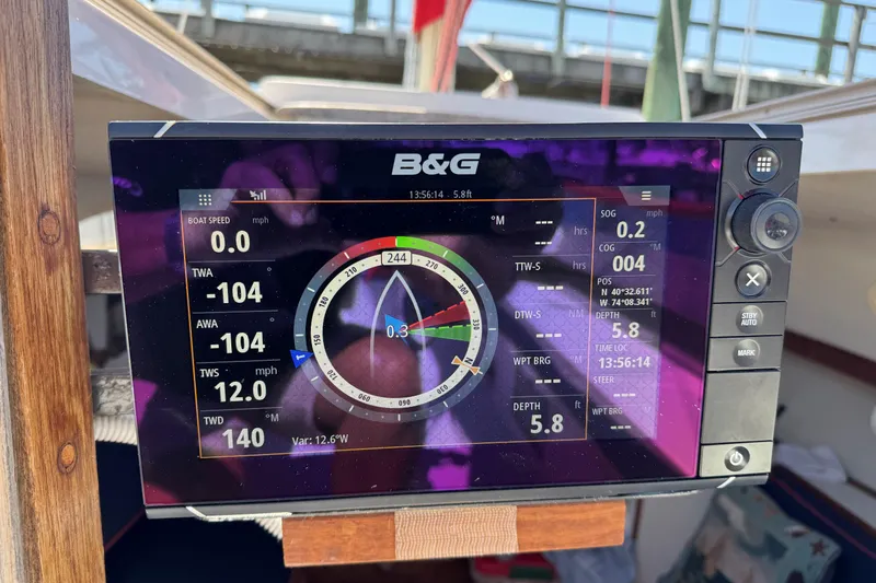 Slide: The Image of B&G navigation display on 2006 Alerion Express 28 sailboat, showing speed and wind data. - 5