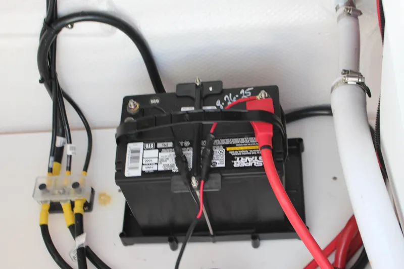 Slide: The Image of Battery setup in 2026 Cobalt R6 boat, featuring cables and connections. - 40