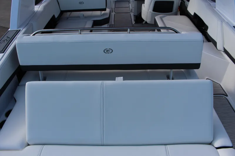 Slide: The Image of 2026 Cobalt R6 boat interior with sleek white seating and modern design elements. - 87