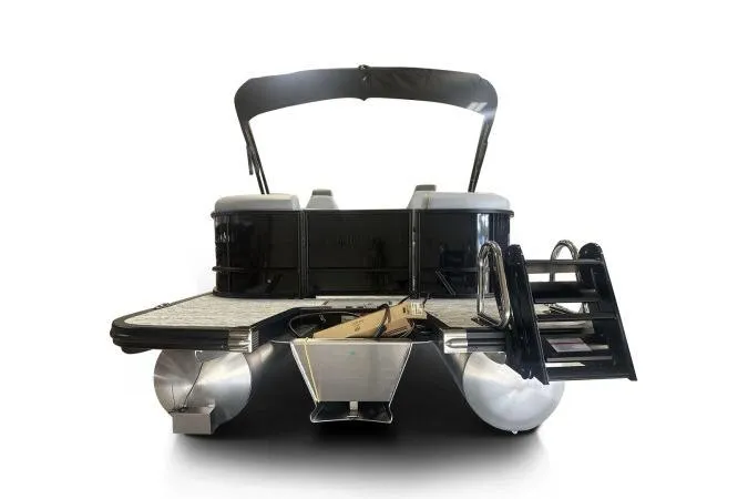 Slide: The Image of 2026 Bennington 22 SSR pontoon boat, rear view with ladder and canopy. - 6