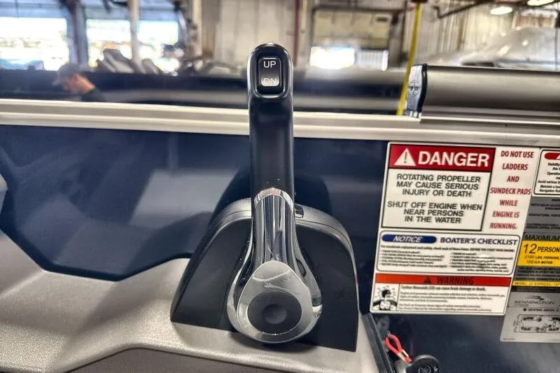 Slide: The Image of 2026 Bennington 22 SSRSE boat seat with elegant gray and black upholstery. - 19