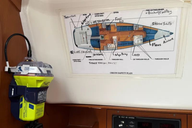 Slide: The Image of Safety plan and EPIRB on 2013 J Boats J/122 yacht interior. - 40