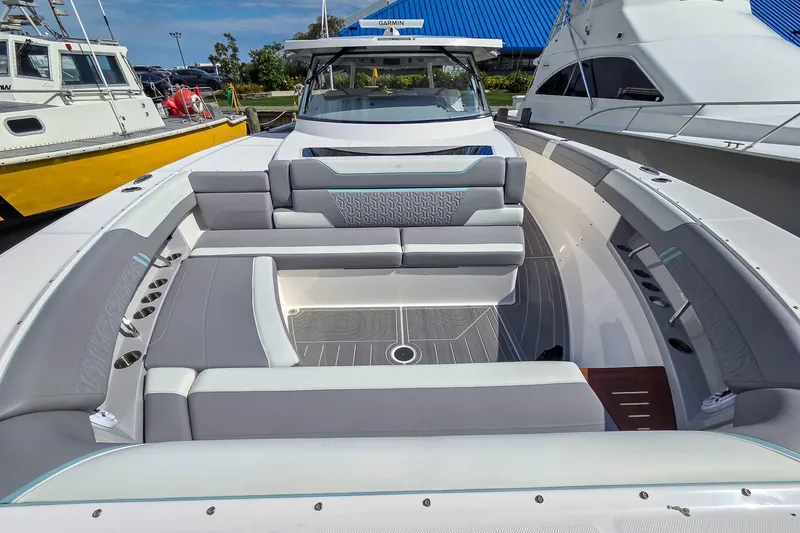 Slide: The Image of Luxurious 2025 Regal 50 SAV yacht interior with spacious seating and modern design. - 25