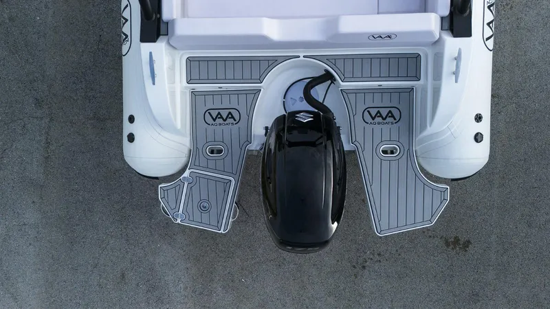 Slide: The Image of Top view of 2025 Aqvaboats Luxrib 22 with outboard motor. - 8