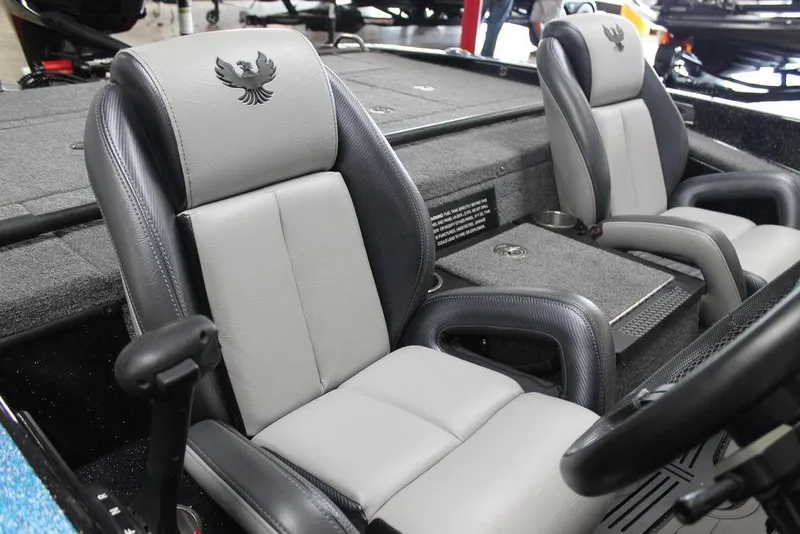 Slide: The Image of 2024 Phoenix 721 Pro XP boat interior with dual gray and black seats. - 10
