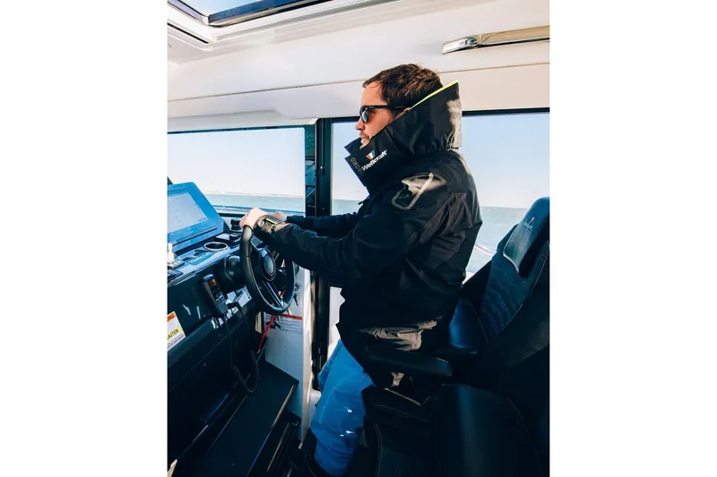 Slide: The Image of 2026 Wellcraft 38 Explorer boat interior with sleek seating and modern design. - 17