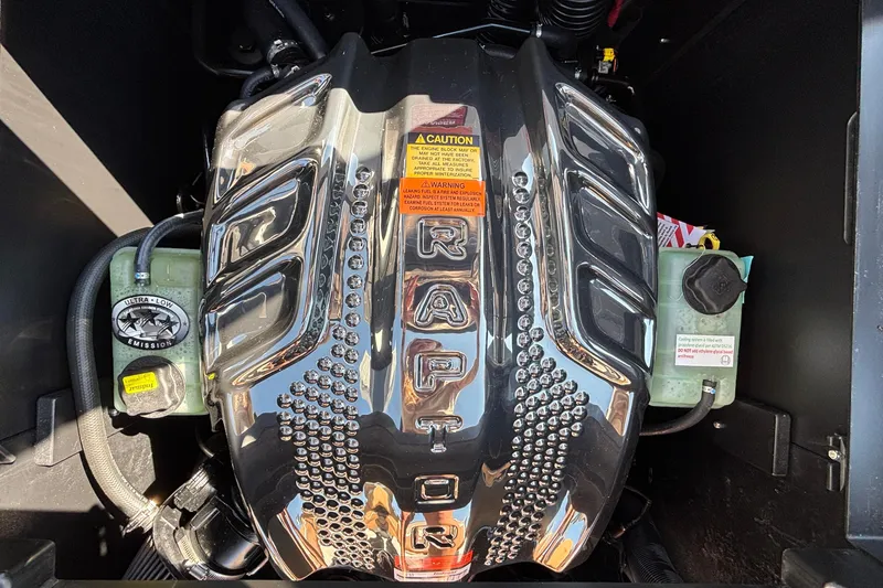 Slide: The Image of 2025 Tigé Ultré 25ZX engine with Raptor branding, showcasing ultra-low emission technology. - 37