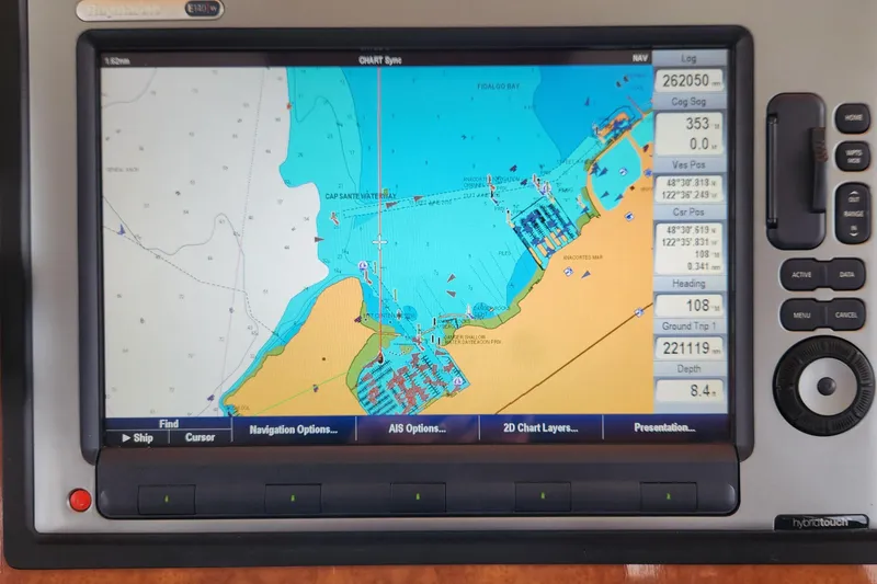 Slide: The Image of Navigation display on 2001 Ocean Alexander Classico yacht, showing detailed marine chart. - 38