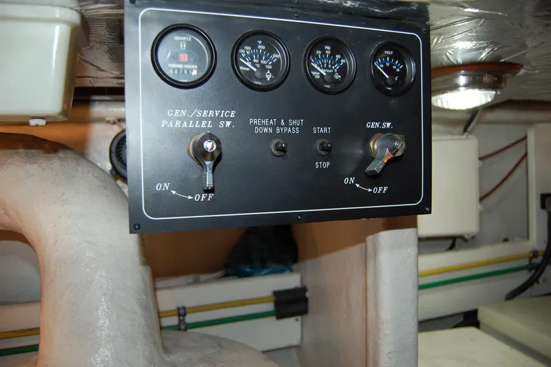 Slide: The Image of Control panel of a 2001 Ocean Alexander Classico yacht engine room. - 79