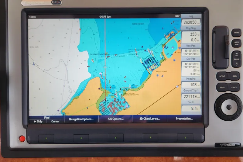 Slide: The Image of Navigation display on 2001 Ocean Alexander Classico yacht, showing detailed marine chart. - 87