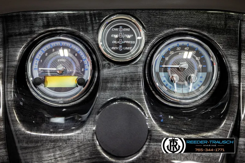 Slide: The Image of Dashboard of 2026 Avalon LSZ VRB with gauges and Reeder-Trausch Marine logo. - 38