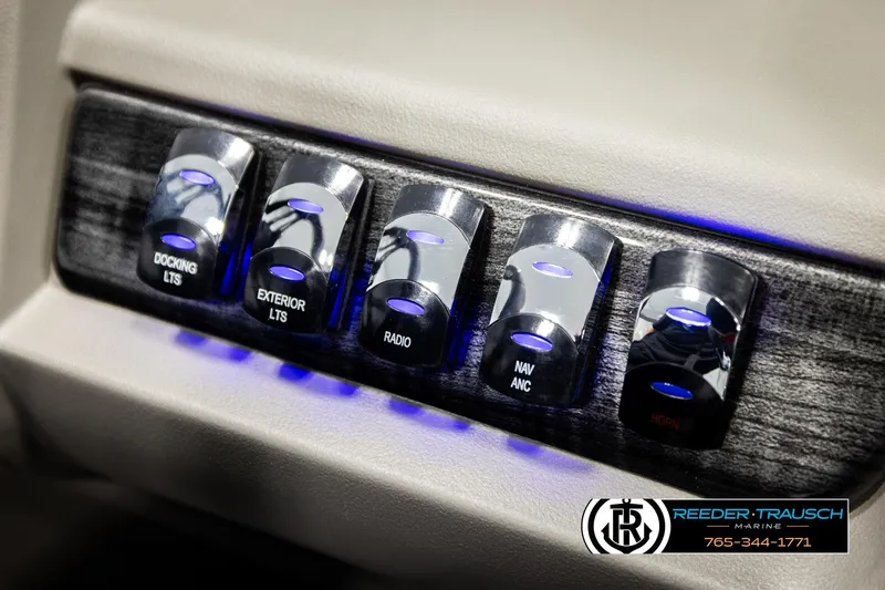 Slide: The Image of Control panel of 2026 Avalon LSZ VRB with illuminated switches for docking, exterior lights, and more. - 40