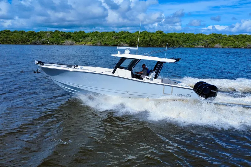 The Image of 2022 Robalo R360 Center Console boat cruising on a sunny day. - 0