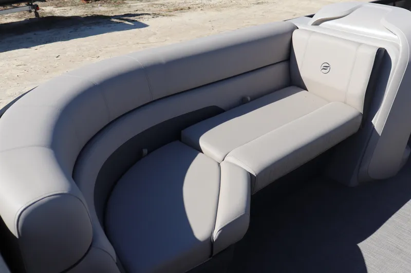 Slide: The Image of Luxurious seating on 2025 Flagship Freedom 18 boat, featuring sleek, modern design. - 2