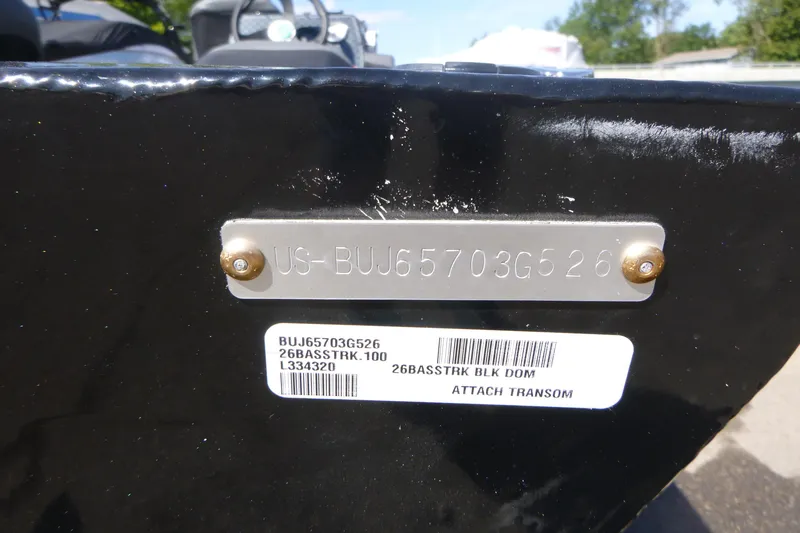 Slide: The Image of 2026 Tracker Bass Tracker Classic XL boat identification plate and serial number. - 16