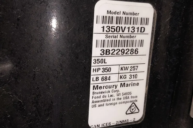Slide: The Image of Label on Mercury Marine engine, model 1350V131D, 350 HP, 2022 Regency 250 DL3. - 27