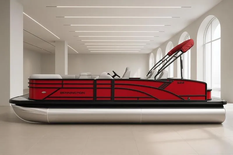 The Image of 2026 Bennington S Swingback 22 SSB SPS pontoon boat in a modern showroom. - 1