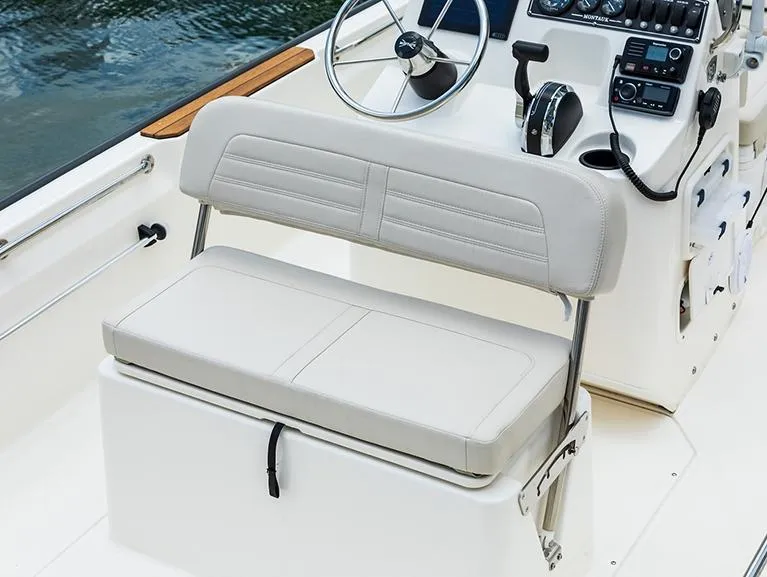 Slide: The Image of 2026 Boston Whaler 170 Montauk boat bow with cushioned seating. - 9