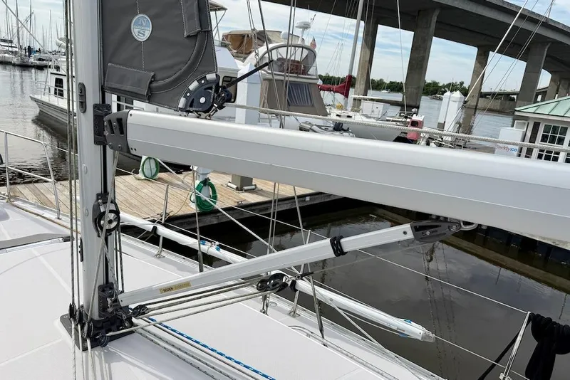 Slide: The Image of Sailboat rigging on a 2011 Catalina 355 docked at a marina. - 14