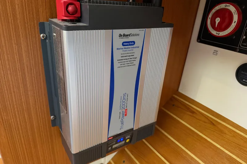 Slide: The Image of Heavy-duty marine inverter installed on a 2011 Catalina 355 yacht interior. - 43