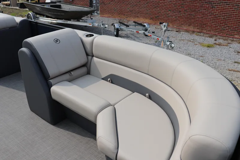 Slide: The Image of Luxurious seating on 2025 Flagship Freedom 22 CU boat, featuring sleek, modern design. - 2