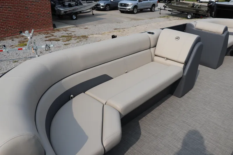 Slide: The Image of Luxurious seating on 2025 Flagship Freedom 22 CU boat, featuring sleek design and comfort. - 5