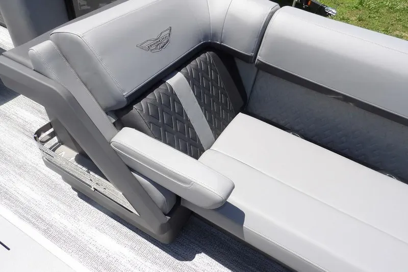 Slide: The Image of 2025 Bennington M Swingback 24 MSB boat seat with elegant gray upholstery and diamond pattern. - 22