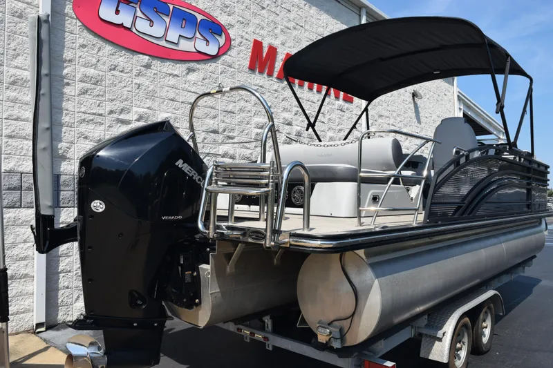 Slide: The Image of 2020 Harris Solstice 230 pontoon boat with Mercury Verado engine at GSPS Marine dealership. - 4