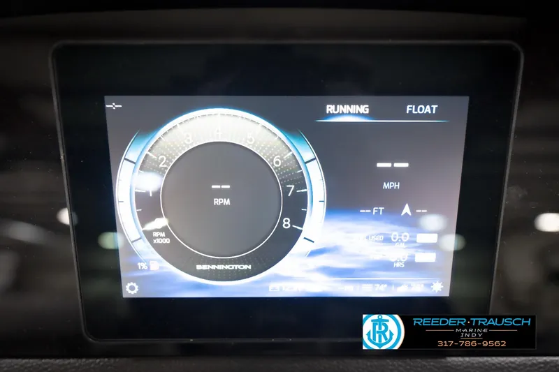 Slide: The Image of Digital dashboard of 2026 Bennington 21 SSR boat displaying RPM and speed. - 35