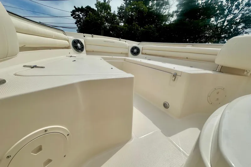 Slide: The Image of 2026 Grady-White Fisherman 216 boat interior, featuring spacious seating and modern design. - 12