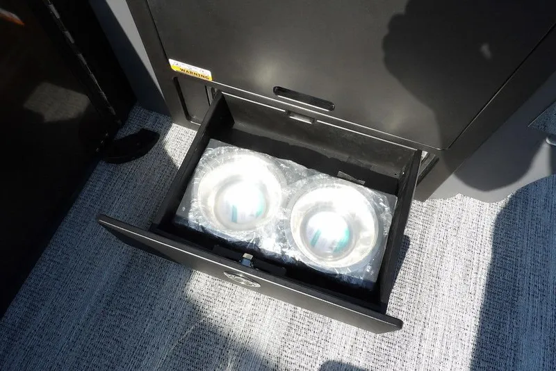 Slide: The Image of Open drawer with two metal bowls on a 2026 Bennington M Swingback 24 MSB boat. - 16