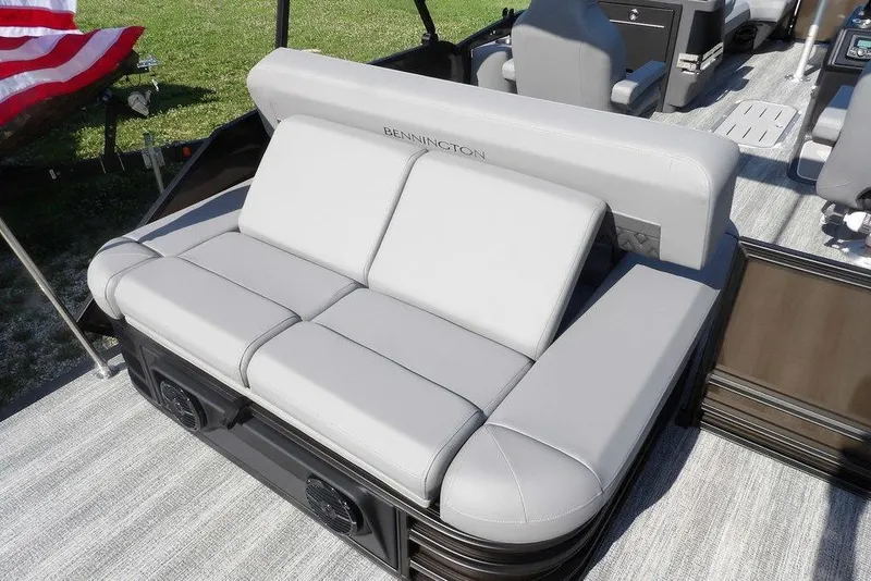 Slide: The Image of 2026 Bennington M Swingback 24 MSB boat with luxurious gray seating. - 38