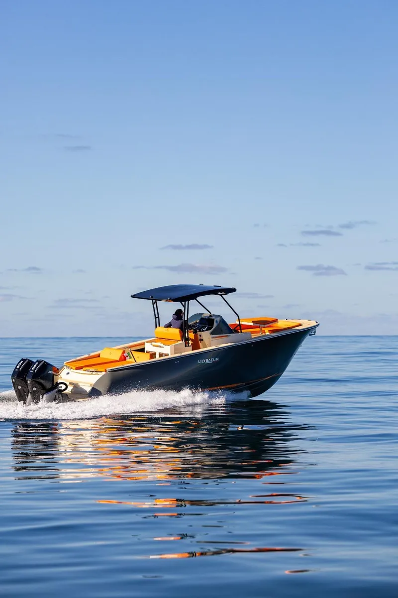 Slide: The Image of 2025 AlCustom LIPARI 31 boat cruising on calm ocean waters under clear blue sky. - 20