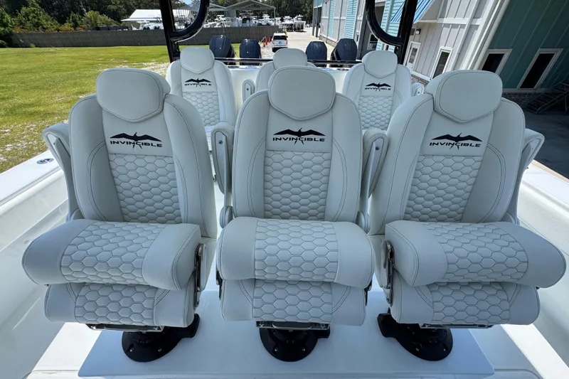 Slide: The Image of Luxury seating on 2026 Invincible 46 Catamaran, featuring sleek design and premium materials. - 28