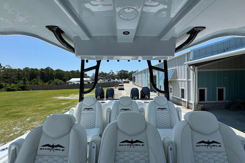 Slide: The Image of 2026 Invincible 46 Catamaran interior with luxurious seating and modern design. - 29