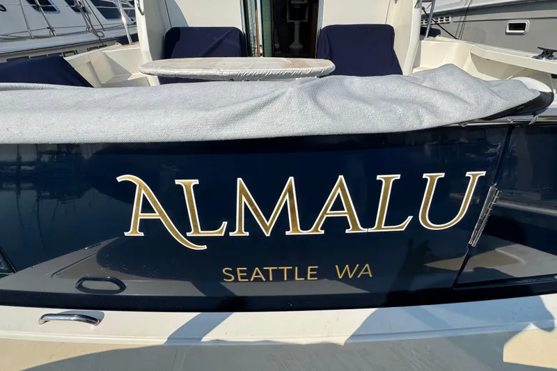 Slide: The Image of 2016 Sabre Craft Salon Express boat named "Almalu" docked in Seattle, WA. - 23