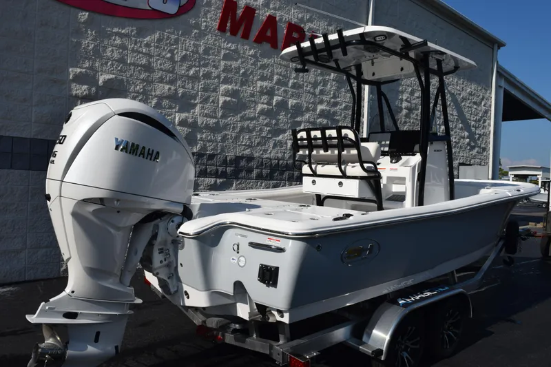 Slide: The Image of 2026 Sea Hunt BX 22 BR boat with Yamaha engine on trailer. - 4
