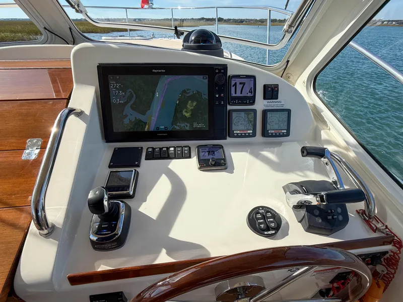 Slide: The Image of Helm of 2015 MJM 36z Downeast boat with navigation equipment and controls. - 24