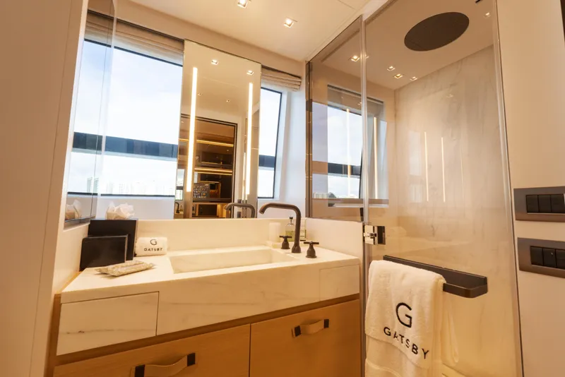 Slide: The Image of Luxurious bathroom on 2021 Sanlorenzo SL96 yacht with elegant fixtures and modern design. - 17