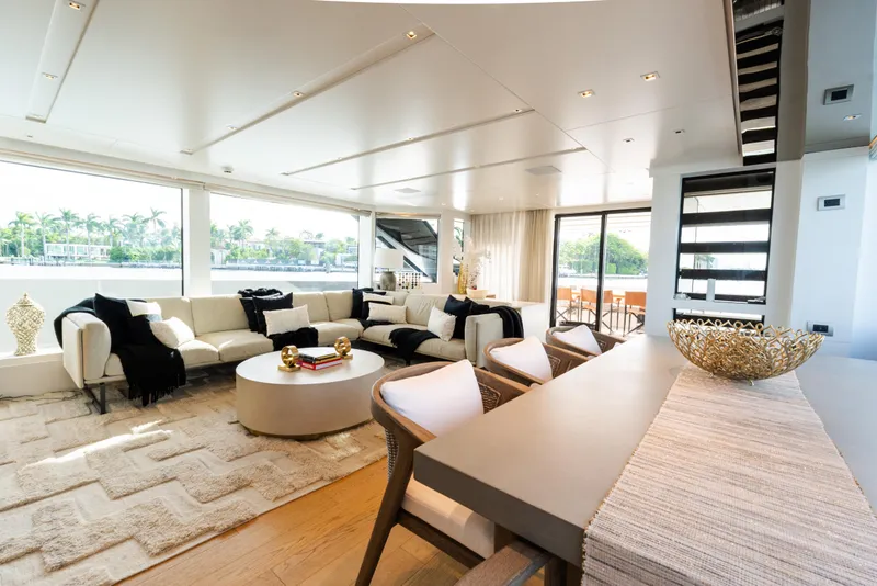 Slide: The Image of Luxurious interior of 2021 Sanlorenzo SL96 yacht with elegant seating and modern decor. - 2