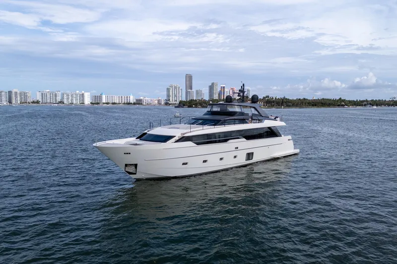 Slide: The Image of Sanlorenzo SL96 2021 yacht cruising near city skyline on a clear day. - 51