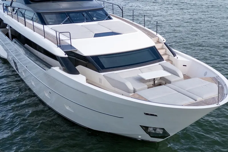 Slide: The Image of Sanlorenzo SL96 2021 yacht on water, featuring sleek design and spacious deck. - 55