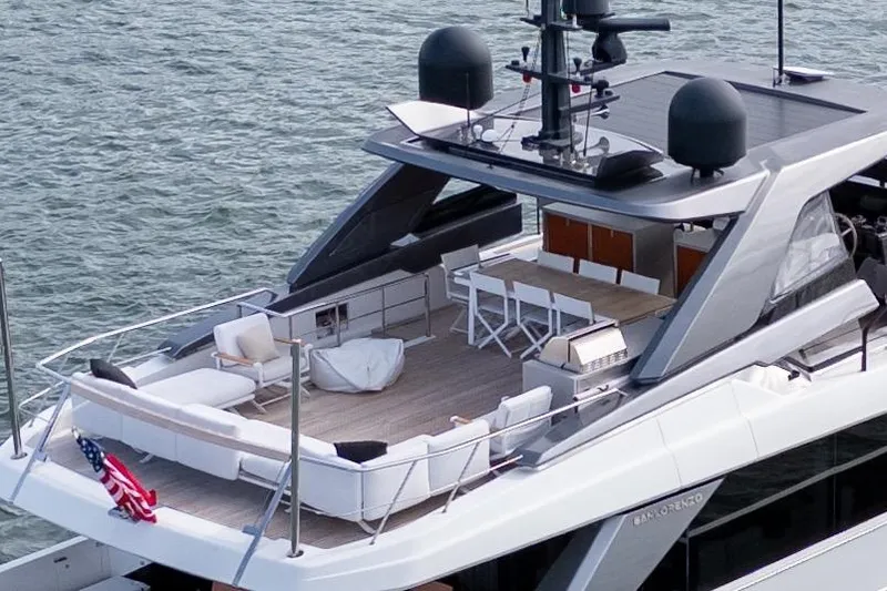 Slide: The Image of Sanlorenzo SL96 2021 yacht with spacious deck and modern design on the water. - 56